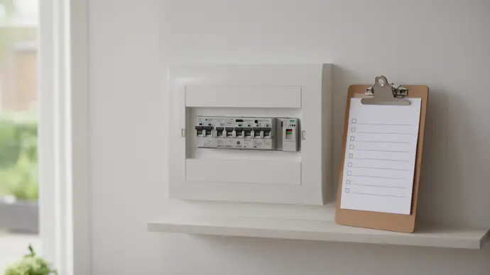 Groepenkast aan de muur met een klembord met een checklist ernaast