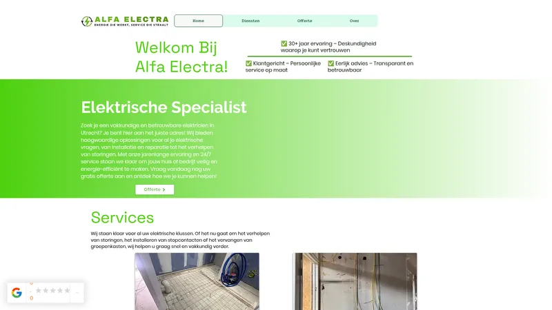 Website van Alfa Electra