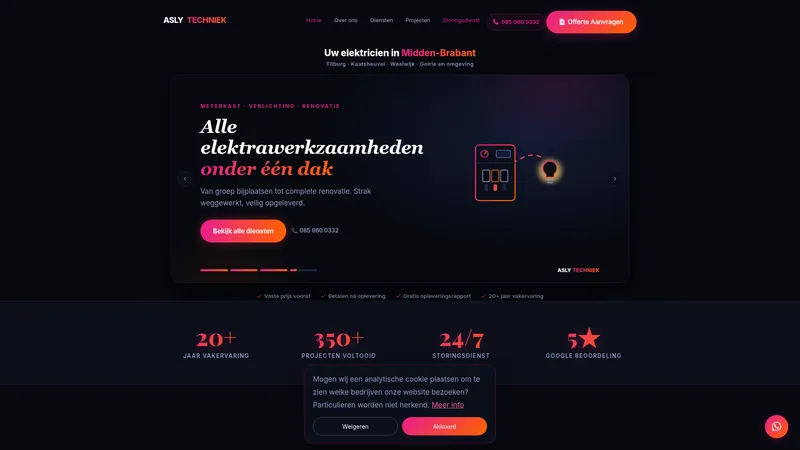 Website van ASLY Techniek