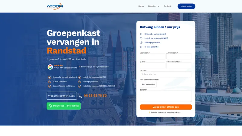 Website van Atoom elektrotechniek