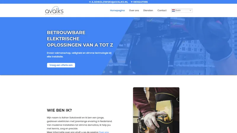Website van Avalks Elektrotechniek