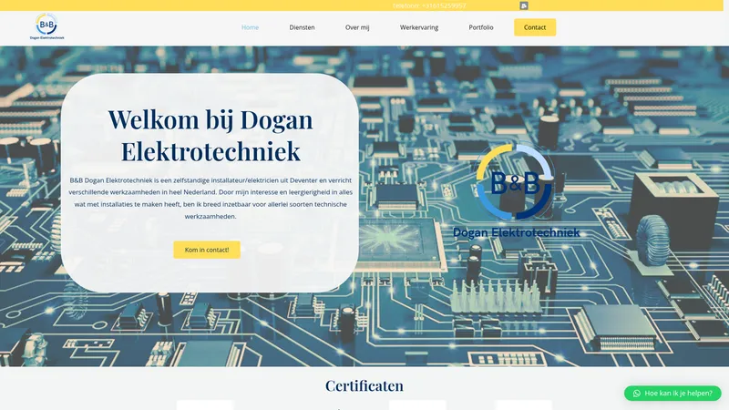 Website van B&B Dogan Elektrotechniek