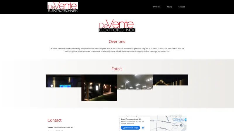 Website van De Vente Elektrotechniek