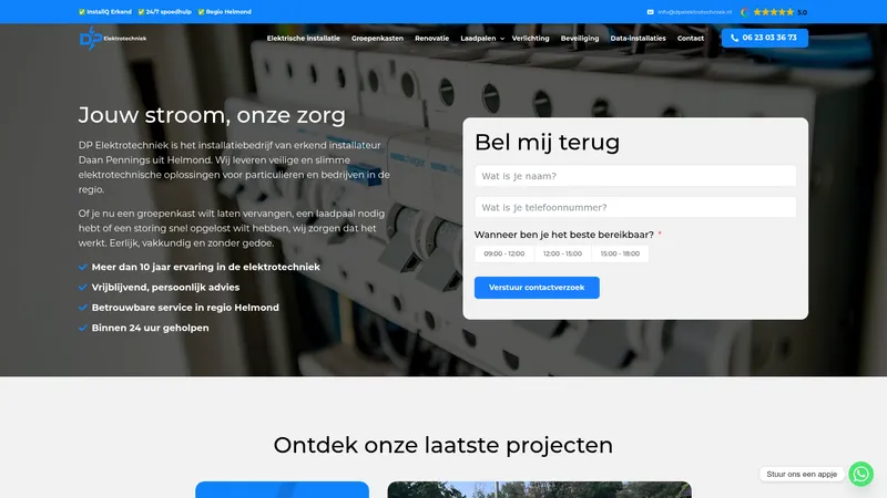 Website van DP Elektrotechniek
