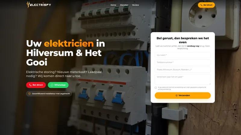 Website van Electrisfy — Elektricien in Hilversum en ’t Gooi