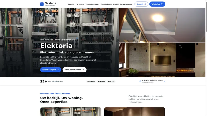 Website van Elektoria Elektrotechniek