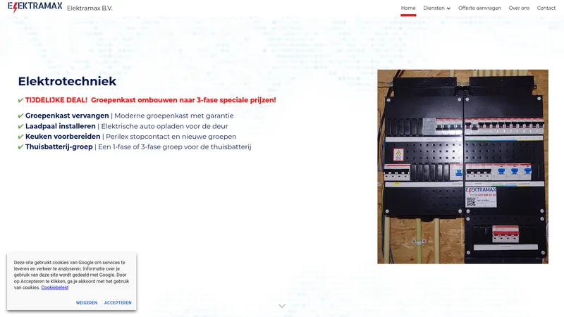 Website van Elektramax elektrotechniek en meer