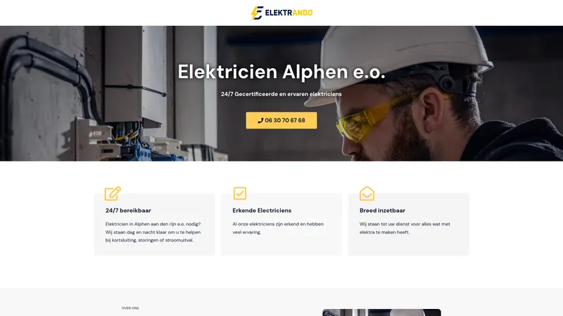 Website van Elektrando elektricien 24/7