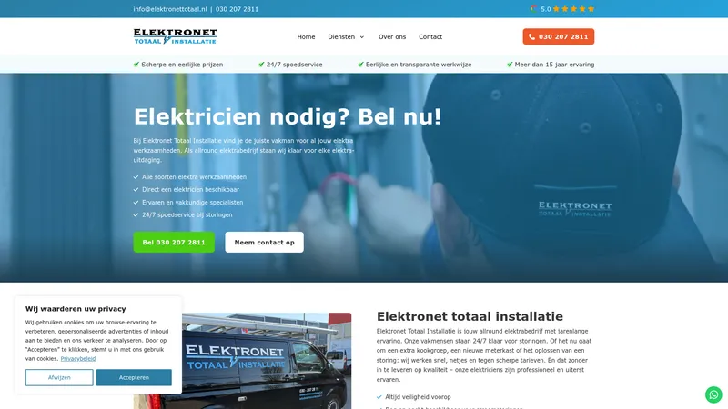 Website van Elektronet totaal installatie