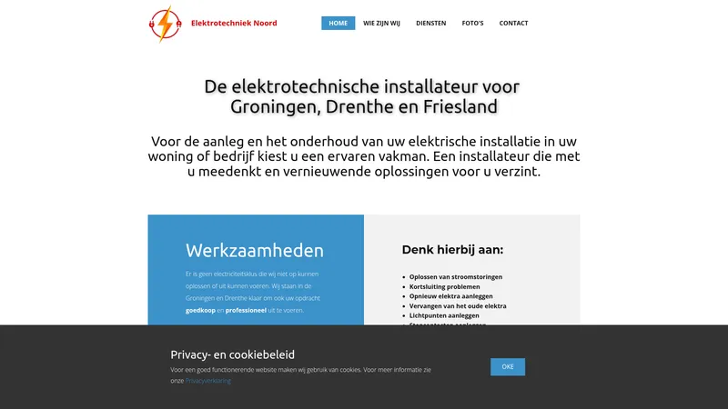 Website van Elektrotechniek Noord