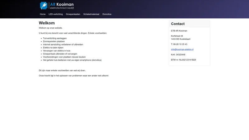 Website van Elektrotechnisch bedrijf AR Kooiman