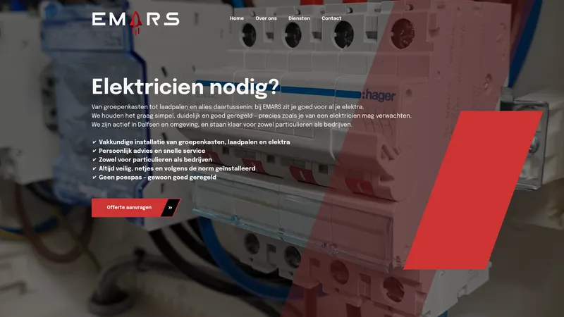 Website van EMARS Elektrotechniek