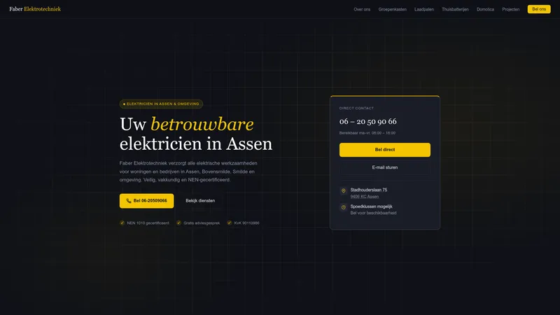 Website van Faber Elektrotechniek