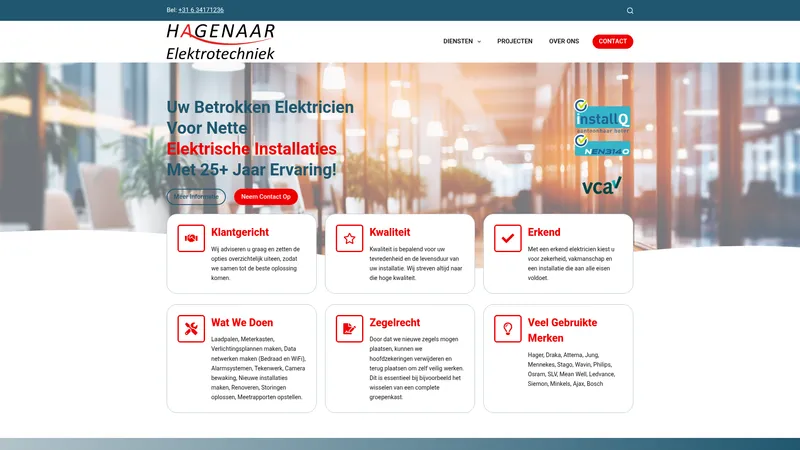 Website van Hagenaar Elektrotechniek