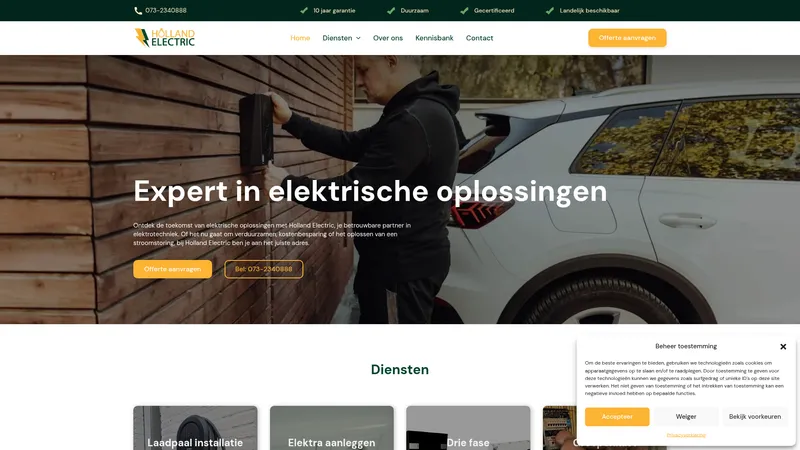Website van Holland Electric | Elektricien voor Groepenkasten en Laadpalen ⚡