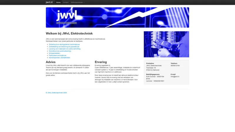 Website van JWvL elektrotechniek en zonnepanelen