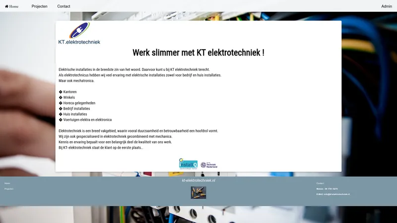 Website van Kt-elektrotechniek / montagebedrijf.kt