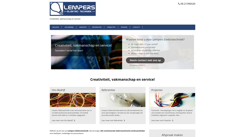 Website van Lempers Elektrotechniek