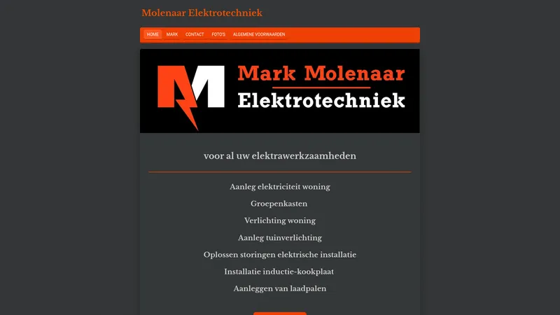 Website van Mark Molenaar Elektrotechniek