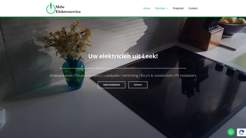 Website van Mdw Elektroservice Elektricien Leek