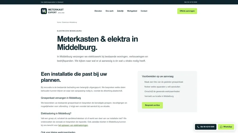 Website van Meterkast Expert Zeeland - Middelburg