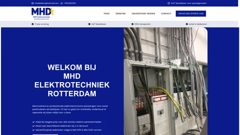 Website van MHD Elektrotechniek