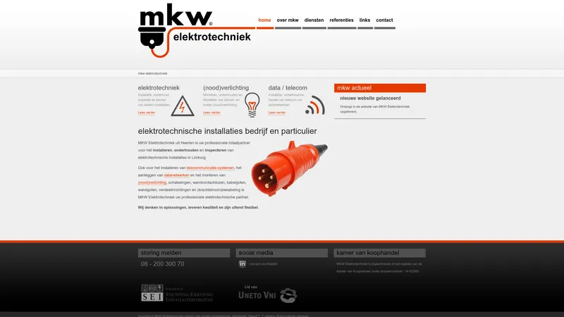 Website van MKW Elektrotechniek