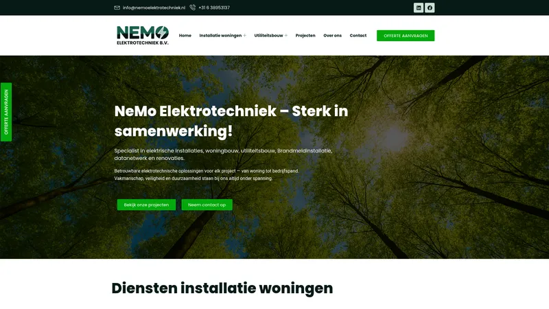 Website van NeMo Elektrotechniek
