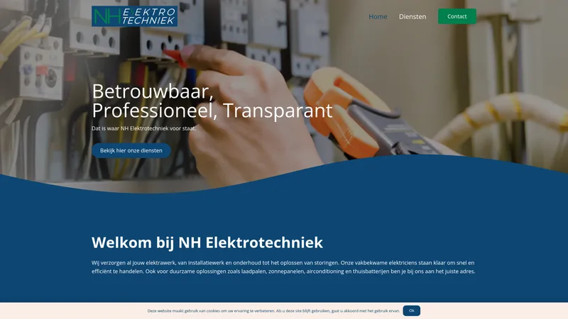 Website van NH Elektrotechniek