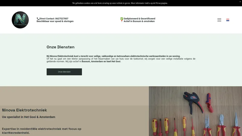 Website van Ninova elektrotechniek