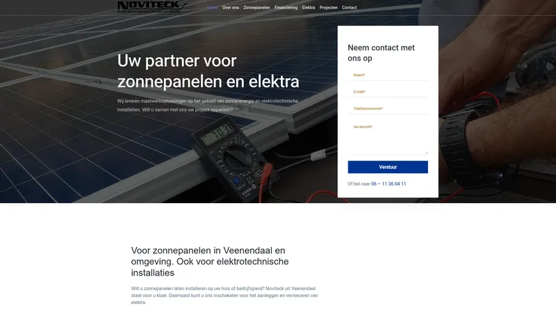 Website van Noviteck Elektra & Zonnepanelen