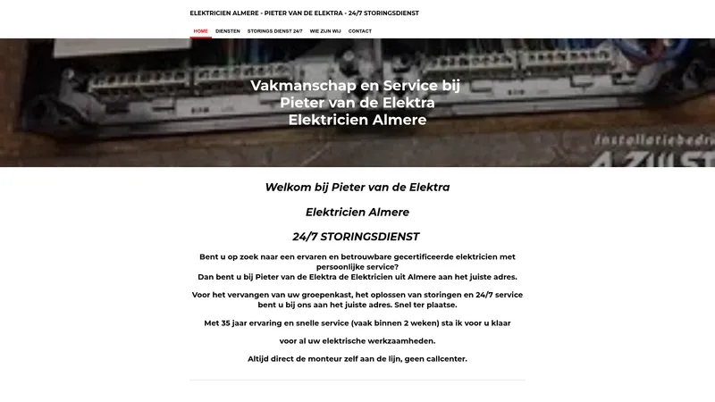 Website van Pieter van de Elektra-Elektricien Almere