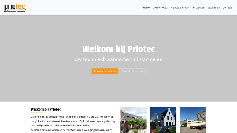 Website van Priotec Technisch Aannemer bv