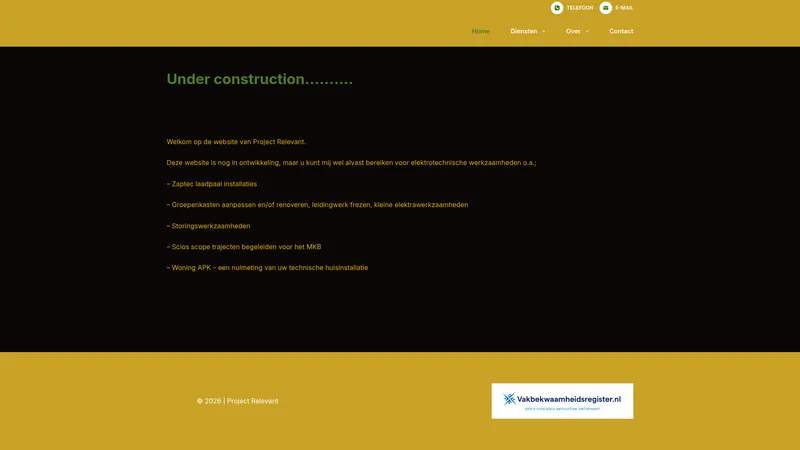 Website van Project Relevant - Elektricien Wijchen - Nijmegen e.o.