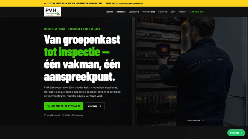 Website van PVH Elektrotechniek | NEN 3140 & NTA8220 Brandrisico Inspecties