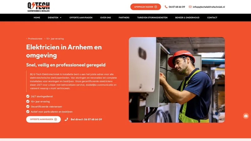 Website van Q-tech Elektrotechniek & installatie