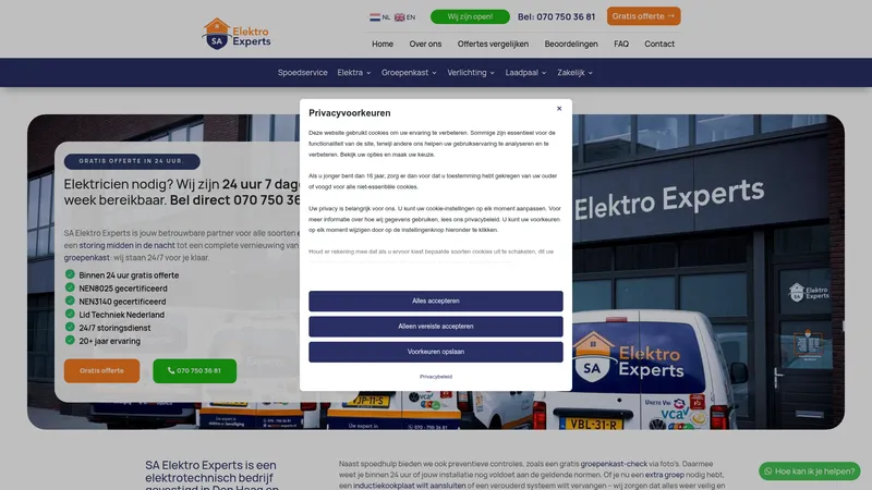 Website van SA Elektro Experts - Elektricien en spoedservice voor alle elektra