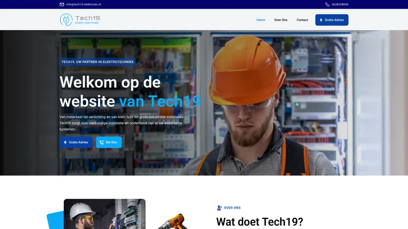 Website van Tech19 Elektrotechniek