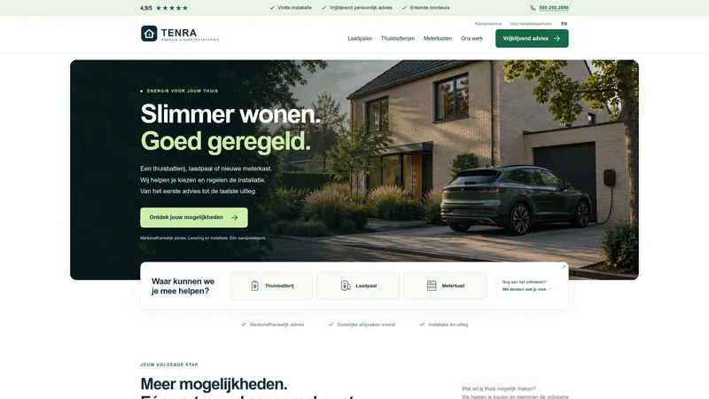Website van Tenra Energie & Elektrotechniek