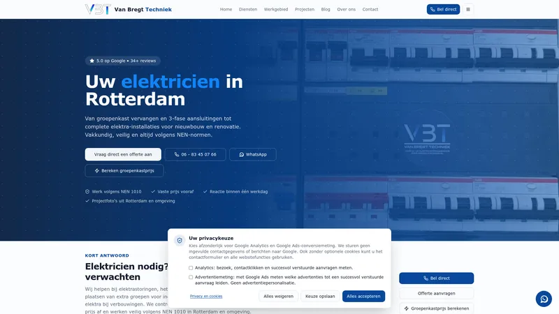 Website van Van Bregt Techniek