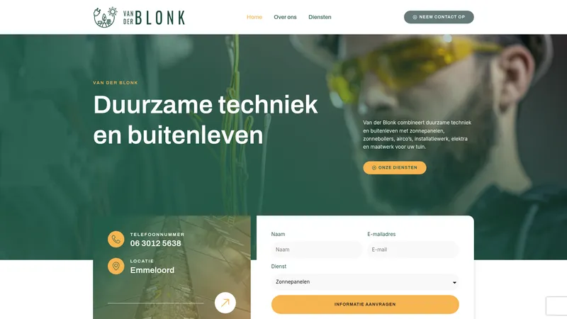 Website van Van der Blonk Duurzame techniek & buitenleven