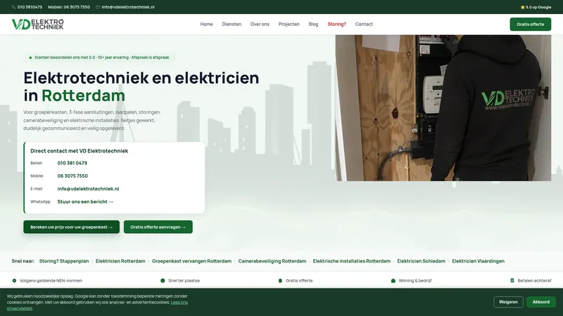 Website van VD Elektrotechniek