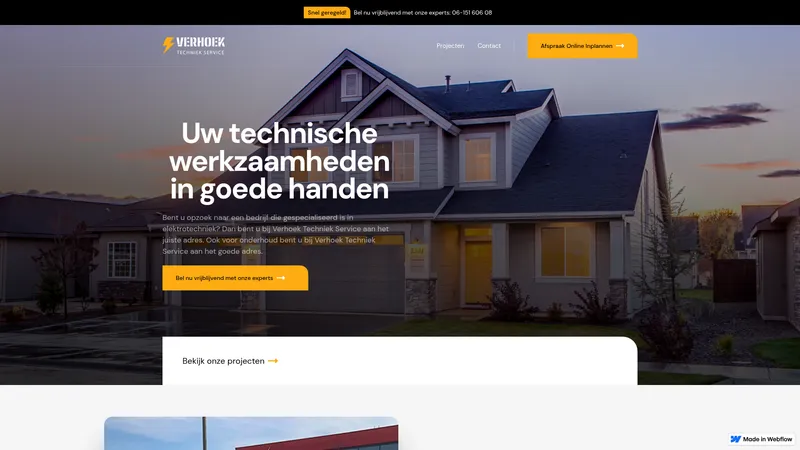 Website van Verhoek Techniek Service | Elektricien omgeving Leveroy