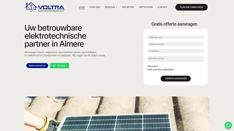 Website van Voltra elektrotechniek B.V